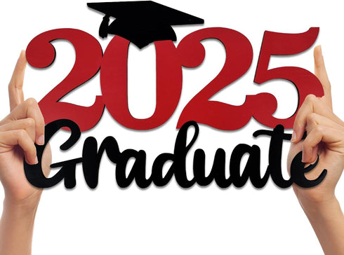 2025 Graduation Party Decorations Wooden Sign Red Class of 2025 Photo Booth Props 2025 Graduation Picture Props for 2025 Graduation Party Supplies...