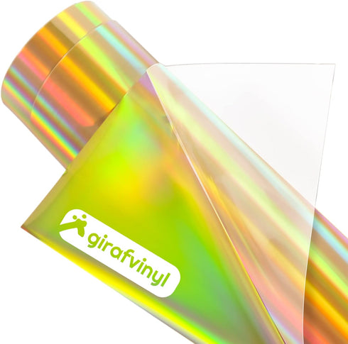 GIRAFVINYL Gold Holographic Heat Transfer Vinyl,Soft Foil Iron on Vinyl - 12” x 6 FT Easy to Weed Gold HTV Vinyl for T-Shirt and Other Fabric...