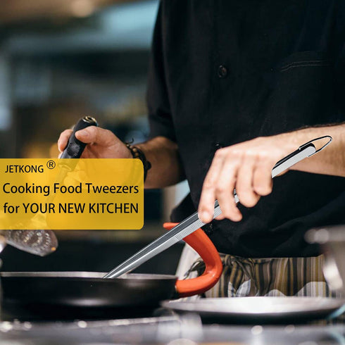 JETKONG 12-Inch Kitchen Tweezers Fine Tweezer Tongs Extra-Long Stainless Steel Cooking Tweezers...