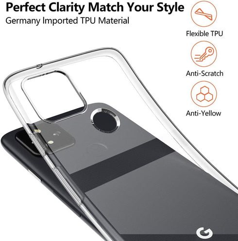 SNOSHO for Google Pixel 5 Clear Case, Slim Thin Silicone TPU Flexible Soft Gel Lightweight Anti-Scratch Shockproof Protective Case Cover for Pixel...