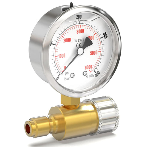 MEANLIN MEASURE 0~6000Psi Pressure Washer Pressure Gauge, 3/8 Inch Quick Connect, 2.5" FACE DIAL Stainless Steel Liquid Filled Pressure Gauge for ...