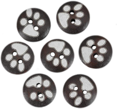 KARMELLING 50PC Dark Coffee Round 2 Holes Wooden Paw Claw Sewing Buttons 15mm(5/8") Dia...