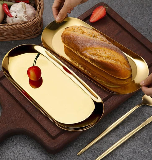 Gold Tray 2 Pack, Stainless Steel Decorative Gold Tray for Bathroom, Jewelry Tray Storage Towel Key Vanity Tray Ring Dish Cosmetics Organizer, for...