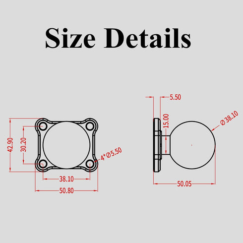 BRCOVAN 1.5'' Ball Mount Base with Aluminum Alloy 4-Hole AMPS Square Plate & 1.5'' TPU Ball Adapter Compatible with RAM Mounts C Size 1.5 Inch Bal...