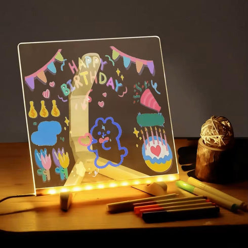 CAPOT Acrylic Dry Erase Board with Light 5.9 X 5.9” Light up Dry Erase Board with Stand as a Glow Memo LED Letter Message Board Led Note Board Whi...