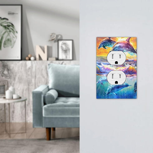 Dolphin Duplex Outlet Covers Wall Plate Decorative Electrical Receptacle Light Switch Cover 1 Gang Standard Size Wall Plate for Boy Girl Kids Room...