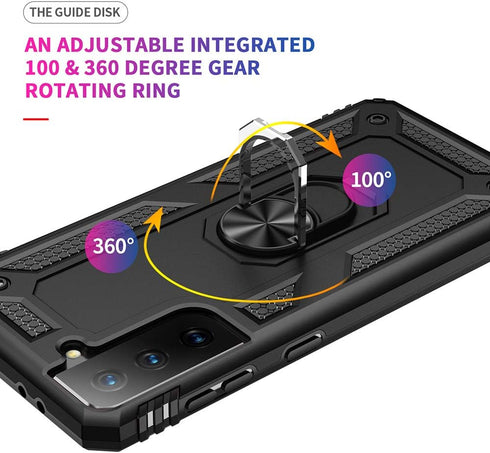 Military Grade Drop Impact for Samsung Galaxy S21 Plus Case 360 Metal Rotating Ring Kickstand Holder Armor Heavy Duty Shockproof Case for Galaxy S...