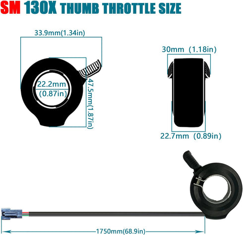 Electric Bike 130X Thumb Throttle Compatible with Left and Right-Handed Ebike Throttle 12V/24V/36V/48V/52V/60V/72V Universal Voltage Electric Bicy...