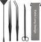 Aquarium Aquascape Tools Kit 15in, 4 in 1 Anti-Rust Aquatic Plant Aquascaping Tool Stainless Steel Silver Tweezers Scissor Spatula for Aquarium Ta...
