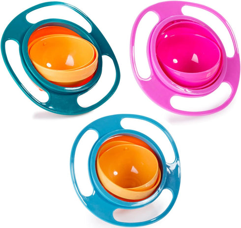 Berry President Magic Bowl 360 Degree Rotation Spill Resistant Gyro Bowl with Lid For Toddler Baby Kids Childre (Pink+Blue+Green)...