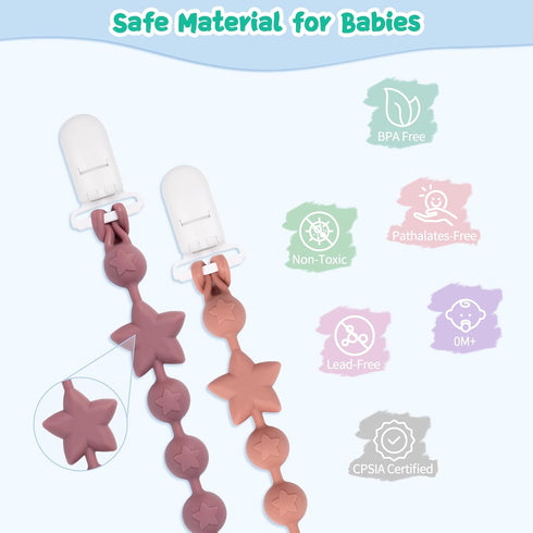 Babygoal Silicone Pacifier Clips 4 Pack,2pcs Pacifier Holder Clip with 2pcs Toy Strap Chain for Baby Boy Girl Fits All Pacifier,Binky,Teething Toy...