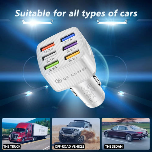 Car Charger Adapter,6 Ports USB QC3.0 Fast Car Charger QC3.0/3.1A,32V Upgraded Smart Shunt Car Phone Charger Compatible iPhone 14 13 12 Pro Max/Al...