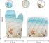 Sandy Beach Set of Oven Mitt and Pot Holde Starfish Seashell Theme Oven Gloves Heat Resistance Non-Slip Surface for Kitchen BBQ Cooking Baking Gri...