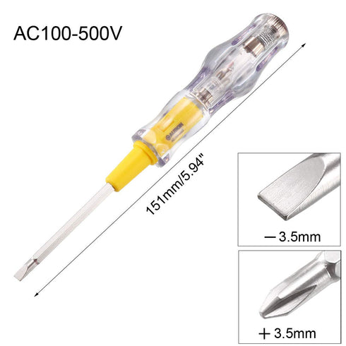 uxcell Voltage Tester Pen AC 100-500V with 3.5mm Slotted Phillips Screwdriver 151mm Length for Circuit Test, Clear and Yellow...