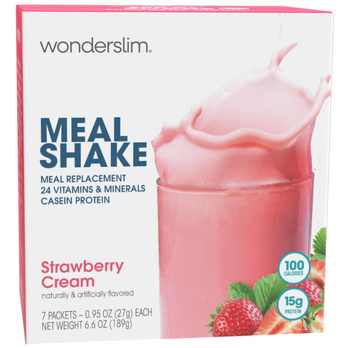 WonderSlim Meal Replacement Shake, Strawberry Cream, 15g Protein, 24 Vitamins & Minerals, Gluten Free (7ct)...