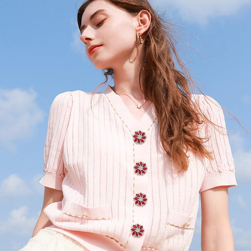 FINGERINSPIRE 6PCS Flower Brass Rhinestone Shank Buttons 26MM Red Crystal Sew On Buttons with 1-Hole and Flat Back, Fashion Claw Rhinestone Snowfl...