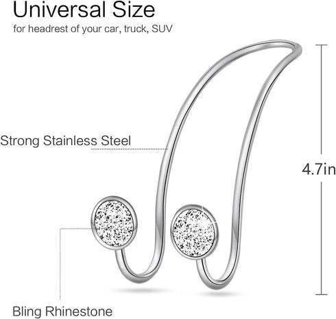 4 Pack Bling Car Hooks - Universal Car Headrest Hooks, Stainless Steel Car Seat Hooks for Women Bags & Purses (Silvery)...