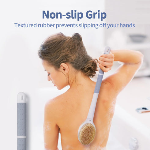 Back Scrubber Body Shower Brush: Anti Slip Long Handle Bath Brush with Stiff and Soft Bristles - Showering Exfoliator for Women, Men, Elderly (Gre...