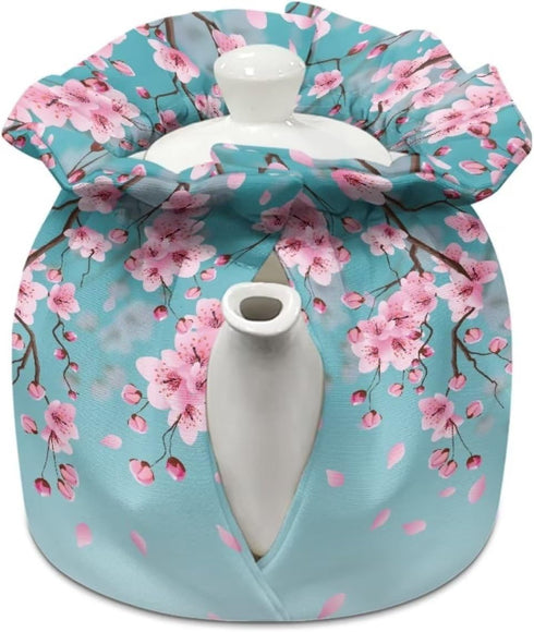 Cherry Blossom Print Tea Cozies for Teapot, Portable Kettle Cover Tea Kettle Quilt Tea Cosy Cotton Kettle Tea Pot Cover Dust Proof Insulated Keep ...