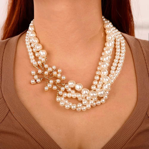 1920s MultiLayer Pearl Necklace with Brooch Faux Pearls Necklace Set Vintage Bridal Pearl Necklace Earrings Jewelry Set...