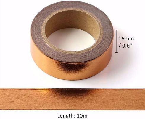 MEI YI TIAN 6 Rolls Solid Copper Gold Foil Washi Tape Set 15mmx10m Bronze Golden Stamping Paper Adhesive Masking Tapes Sticky Paper Tape for DIY S...