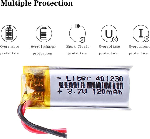 3.7V Lipo Battery 120mAh Rechargeable Lithium ion Polymer Battery 401230 Lithium Polymer ion Battery with Two Lines...