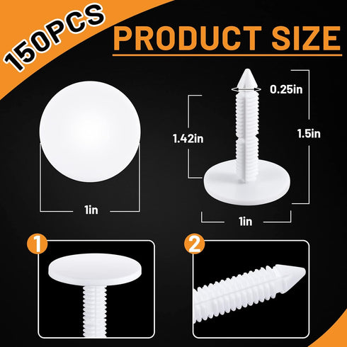 1 3/8 '' Vapor Barrier Christmas Tree Fasteners for Crawlspace Poly Liners Encapsulations Covers White Push Plastic Foam Board Fasteners (150 Pcs)...