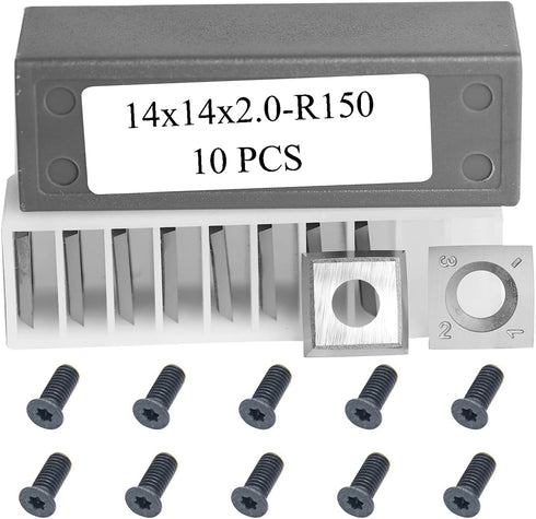 Square 14mm Carbide Inserts Cutters Knives Replacement 14x14x2mm 6 Inches Radius with Screws for Grizzly T21348 and Woodworking Spiral Helical Pla...