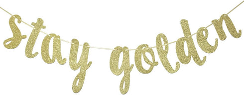 Stay Golden Glitter Gold Banner, Golden Birthday Banner, Golden Girls Party Decorations(Gold)...