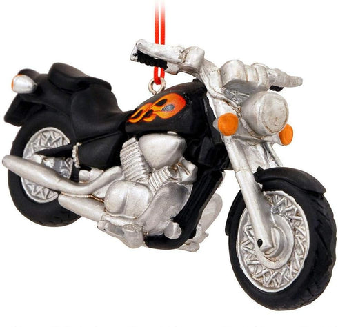 Black Motorcycle With Flames Resin Hanging Christmas Ornament...