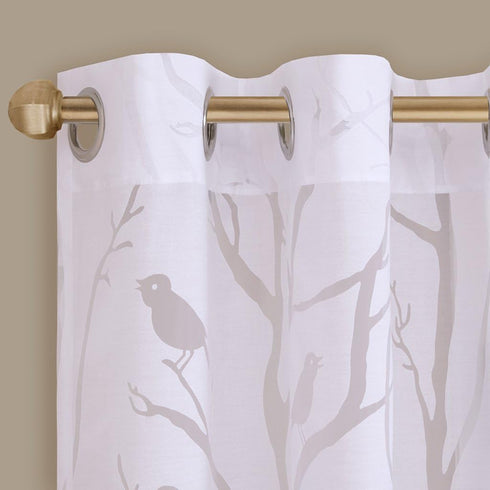 Madison Park Semi Sheer Single Curtain Modern Contemporary Botanical Print Out Design, Grommet Top, Window Drape for Living Room, Bedroom and Dorm...