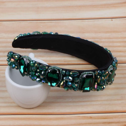 Baroque Head Hoop Band Colorful Glass Crystal Hairbands for Women Luxury Rhinestone Beaded Palace Headbands Jewelry (Green)...