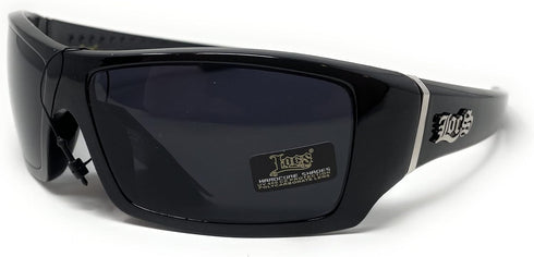Locs Men's Rectangular Hardcore Black Wrap 63mm Sunglasses (Cursive Logo)...