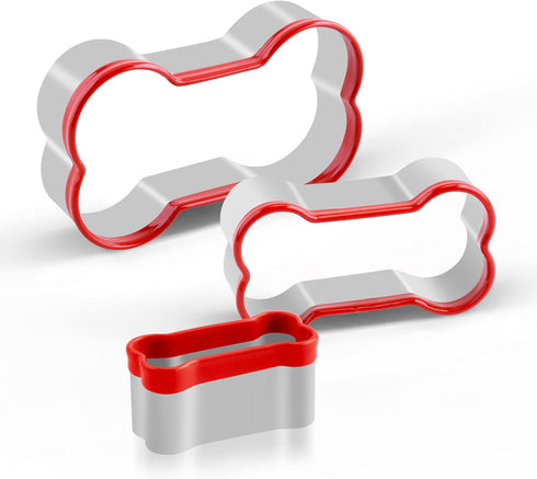 Bone Cookie Cutters Set for dog treats, 3 Piece Dog Bone Biscuit Cutters Set with Red Environmental PVC for Baking...
