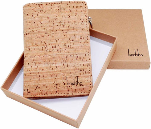 Eco Cork Friendly RFID Blocking Wallet Bi-fold Card Holder Vertical Wallet With Zippered Coin Purse & ID Window...
