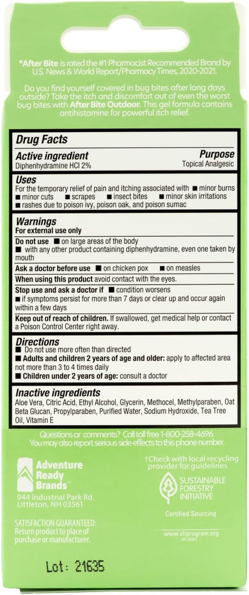 After Bite Outdoor Formula - Itch Relief with Diphenhydramine HCl - Ideal for Mosquito & Fire Ant Bites, Bees & More - Portable Gel Formula - 0.7 ...