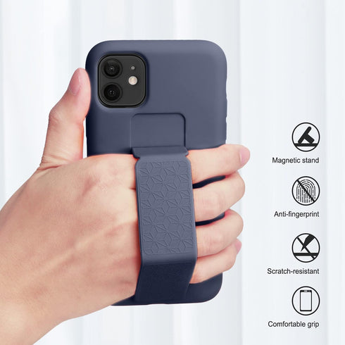 LAUDTEC Silicone Kickstand Case Compatible with iPhone 11, Vertical and Horizontal Stand Hand Strap Metal Kickstand Cover, Flexible Soft Liquid Si...