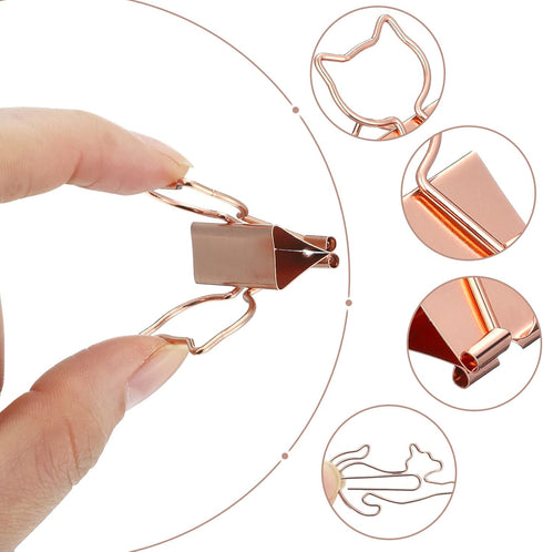 55 Pieces Metal Rose Gold Binder Clips 2 Size 25 Pcs Cute Cat Shaped Binder Clips and 30 Pcs Cat Paper Clips Paper Bookmark Animal Clips Office Su...