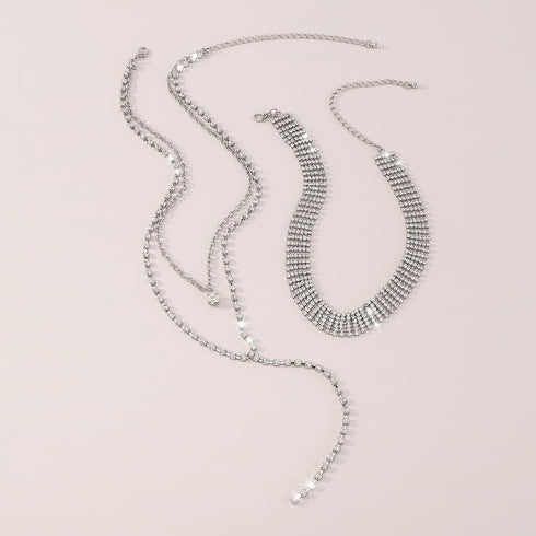 Multi Layered Necklace Rhinestone Tennis Chain Choker Necklace Multi Row Collar Necklace Y Shaped Necklace Round Rhinestone Pendant Necklace Tiny ...