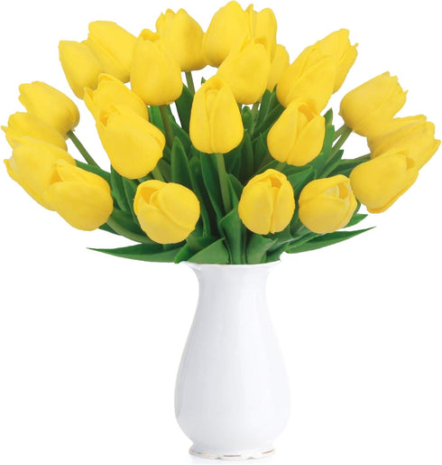 BOMAROLAN Artificial Tulip Fake Holland Mini Tulip Real Touch Flowers 24 Pcs for Wedding Decor DIY Home Party (Yellow)...