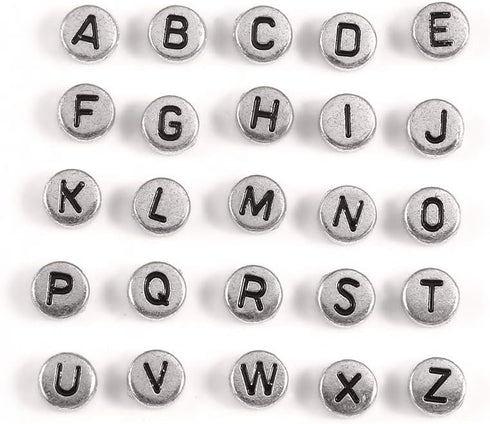 1000pcs Silver Letter Beads for Bracelets, 4x7mm Black Alphabet A-Z Beads Friendship Bracelets Jewelry Making Kit for Teen Girl Gifts...