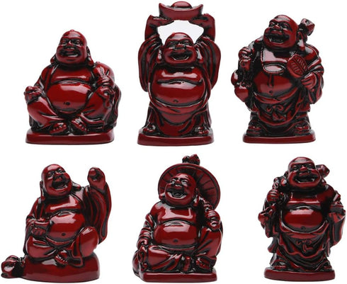 BRABUD Feng Shui 2in Red Resin Laughing Buddha Statue Figurines Set of 6 BS001...