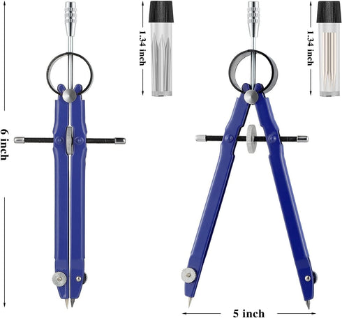 Professional Geometry Compass, Metal Compass, Compass Drawing Tool, Drawing Compass, Drafting Compass with Extra Refills for School Office Draftin...