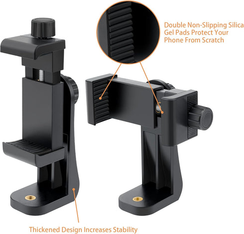 2 Pack Tripod Phone Mount, Cell Phone Holder Mount Head Standard Screw Adapter, Rotates Vertical and Horizontal, Adjustable Clamp, Compatible for ...