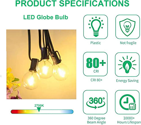 G40 Led Replacement Light Bulbs, 0.6W Shatterproof Globe Bulb, E12 Candelabra Base, 1.5 Inch Dimmable G40 Led Bulbs for Outdoor String Lights, Pat...
