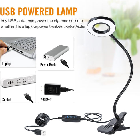 Clamp on Lamp, Desk Lamps, 8W Clip Light, Warm & Daylight & White Light 3 Colors, 10 Dimmable Illumination Modes (Black)...