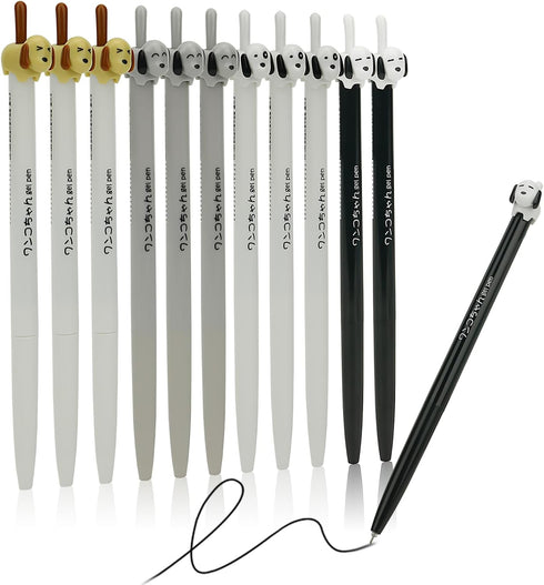 12-Pack Premium refillable&retractable cute dog gel pens,Fine Point 0.5mm black ink,12 pcs of fun pens...