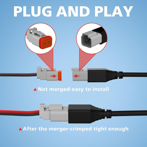 4WDKING 2 Pin DT DTP Female Wiring Harness, IP68 Waterproof, 16 AWG Automotive Electrical Connector for LED Light Bar Work Light Replacement...