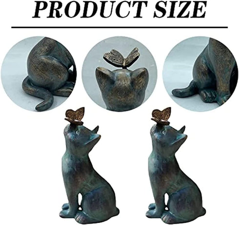 Cute Cat and Butterfly Curiosity Garden Statue, Curious Cat Play with Butterfly Statue, Garden Cat Statue Animal Sculpture Outdoor Patio Lawn Yard...