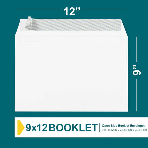 9x12 Booklet Envelopes - 15 pack - Mailing Envelopes Self Seal - Plain White Envelopes with Peel & Seal Closure - Open-Side 9 x 12 Envelopes - 28 ...
